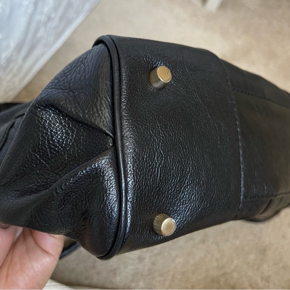 Mark Cross Genuine Black Leather Satchel Tote Bag Purse Cross Body Gold HW - Picture 6 of 15